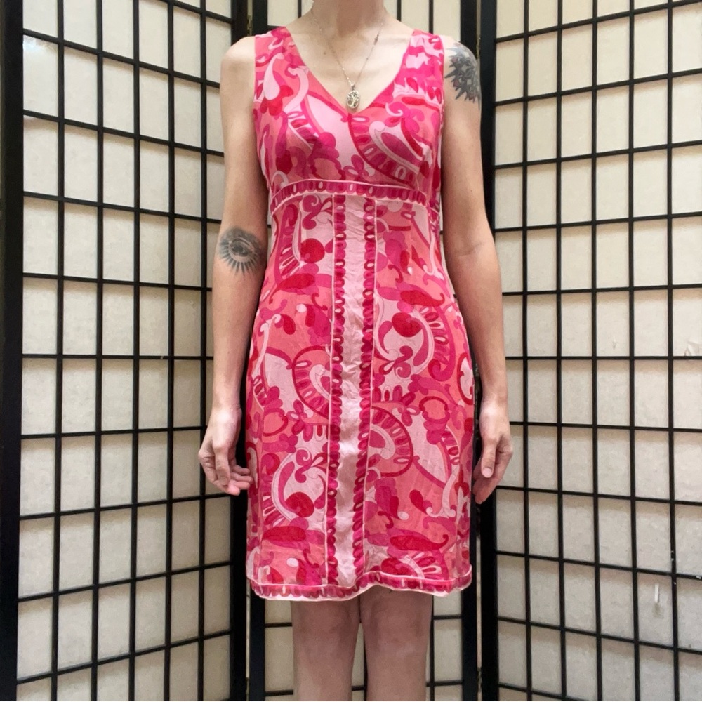 Silk pink and‎ white paisley print dress, size 6/medium Y2K